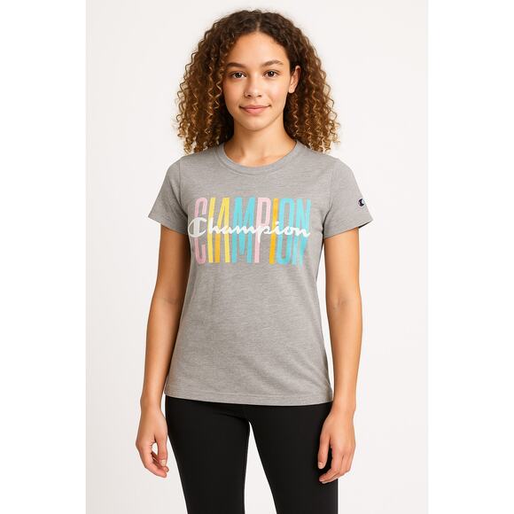 Champion Authentic Athleticwear Gray Pastel Logo Graphic T-Shirt Girls Small - Picture 1 of 5